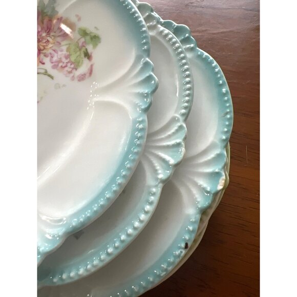 9 Antique Floral Porcelain Plates Pink Green Blue Bread/Butter Dessert Cake - Picture 6 of 8